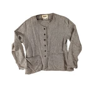 FLAX 100% Linen Button Front Jacket Top Women’s Artsy Lagenlook Minimalist Small